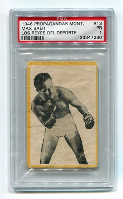 1946 Propagandas Montiel Los Reyes Yellow 13 Max Baer PSA 1 HOF Cuba Boxing Card - Image 1 of 2