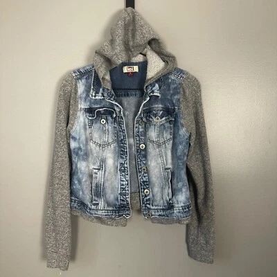 l.e.i Juniors Medium Denim Jacket Hooded - Image 1 of 4