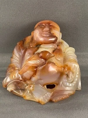 Antique 19c Qing China Chinese Agate Carving Budai Figurine Buddha Rare - Image 1 of 4