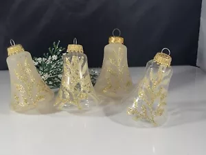 Vintage Christmas Ornament Clear Opaque KREBS Bells Glass Gold Glitter Lot - Picture 1 of 17