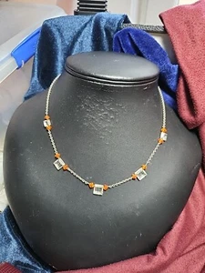 Art Deco Sterling Silver And Chain Mounted Crystal Riviere Necklace 16" - Picture 1 of 12