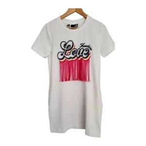 Love Moschino Tee Shirt Dress With Fringe and Rainbow Pink Yellow Blue Fushia - Picture 1 of 4
