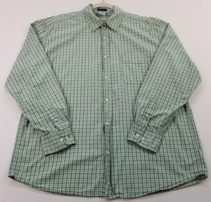 Old Navy Button Up Shirt Men L Large Green White Plaid Pocket Long Sleeve Cotton - Picture 1 of 9