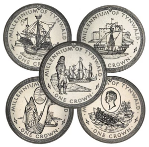 ISLE OF MAN 1979 'Millennium of Tynwald 5-Crown Set w/Original Red Velvet Box - Picture 1 of 9