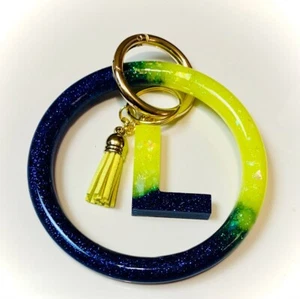 Sparkling Blue & Yellow Keychain Bangle Bracelet Set -Durable Long lasting - Picture 1 of 1
