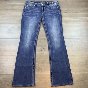 Pantalones de mezclilla Miss Me Signature para mujer 31 azul lavado oscuro solapa bolsillo lentejuelas gruesas - Imagen 1 de 15