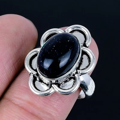 Purple Sunstone 925 Silver Plated Handmade Ring of US Size 8 - Image 1 of 3