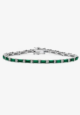 14k White Gold Plated 9 ct Emerald Simulated Emerald Women's  Tennis Bracelet - Image 1 of 4