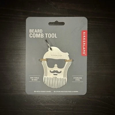 NEW Beard Comb Tool  Kikkerland  Stainless Steel Multi 5 Tools-in-1 Keyring - Image 1 of 3