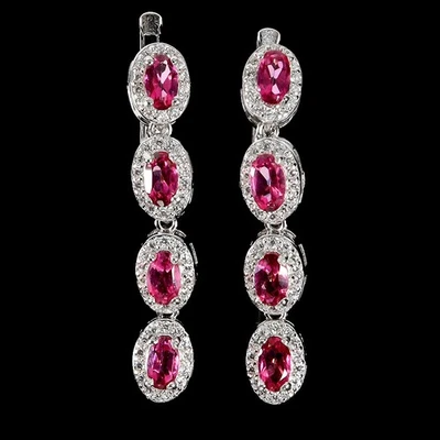 Pendientes de plata de ley 925 ovalados rodolita granate 5x3 mm joyas de piedras preciosas Foto 1 de 4