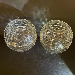 2—Elegant VTG Homco American Fostoria Clear Glass Ball Fairy Lamp Cubist Pattern - Bild 1 von 10
