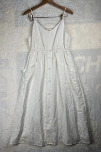The Korner Anthropology Midikleid Knopfleiste Träger creme Gr. M Leinen Sommer - Bild 1 von 17