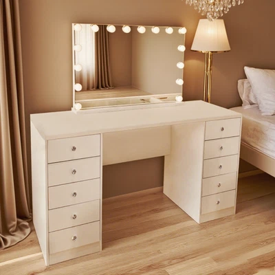 SKYTECK WOMEN 120CM WHITE MAKE-UP DRESSING TABLE LED MIRROR 10 DRAWERS VANITY-1 - image 1 of 4