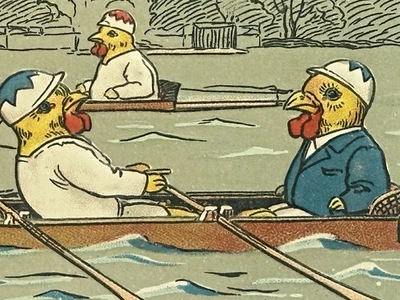 Easter Postcard Dressed Chicks Fantasy Rowing Crew Team Race Coxswain - Image 1 of 3