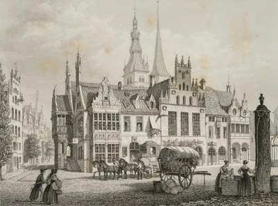 E. WILLMANN (1820-1877), Marktplatz in Lemgo, um 1860, Sst. Romantik Architektur - Bild 1 von 4