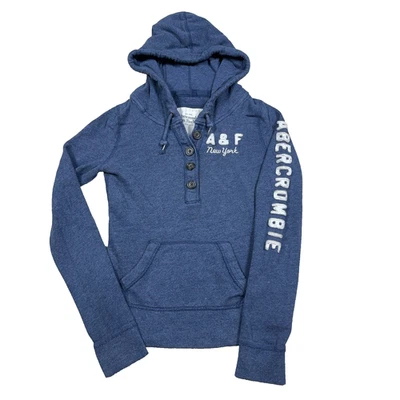 Sudadera con capucha vintage Y2K Abercrombie & Fitch para mujer azul medio Spellout NY Foto 1 de 4