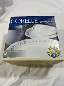CORELLE LIVINGWARE Country Cottage Vitrelle Glass Dinnerware Set, 16-Piece - NEW - Picture 1 of 4