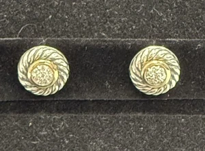 Orecchini biscotti David Yurman pavè di diamanti argento 925 oro 750 18 kt - Foto 1 di 5