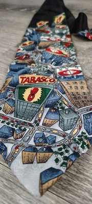 Tabasco Hot Sauce Neck Tie Imported Silk USA Made 56 x 4 City Cars Road - Image 1 of 4