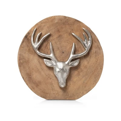 Weihnachtsdeko Hirschkopf 29 cm aus Mangoholz und Aluminium handgefertigt - Bild 1 von 4