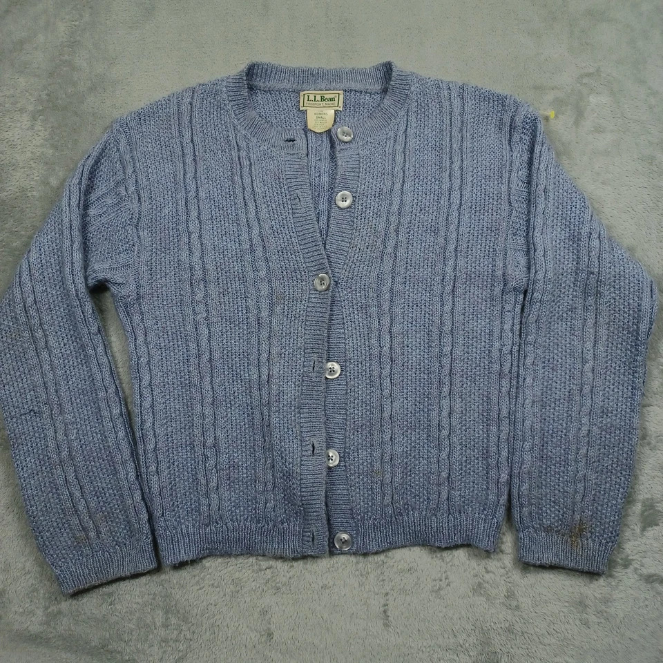 Suéter vintage LL Bean para mujer pequeño azul tejido cárdigan mezcla mohair Foto 1 de 4