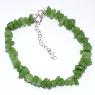 Pulsera de plata 925 enchapada verde calcedonia con cuentas étnicas talla 8-2" GW Foto 1 de 3