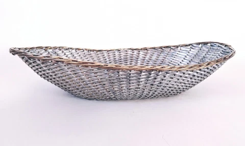 Large Wire 16" Oval Woven Bread Fruit Basket Dessau Home Aluminum & Brass India Cover