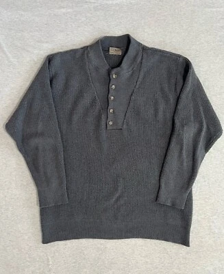 Vintage LL Bean Men's M Quarter Button Gray Made In USA Sweater Cotton Heavy - Image 1 of 4