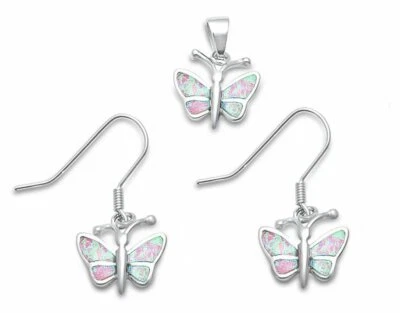 Juego de pendientes y colgantes de plata de ley .925 mariposa ópalo de fuego rosa Foto 1 de 2