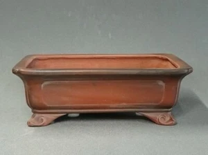 Japanese Bonsai Pot Tokoname BIGEI 10"(25.3cm) Brown Unglazed Rectangle G011 - Picture 1 of 4