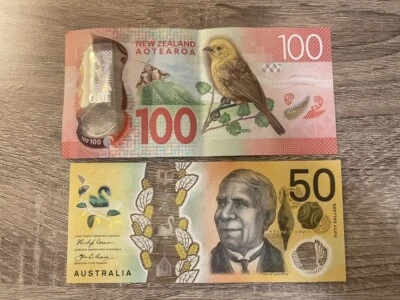2 Bills New Zealand 100 Dollars+Australia 50 Dollars Circulated Banknote Polymer - Image 1 of 2