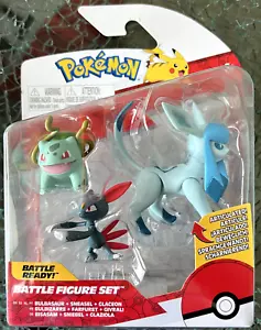 Set action figure Jazwares Pokemon GLACEON + SNEASEL + BULBASAUR 3" battaglia - Foto 1 di 2