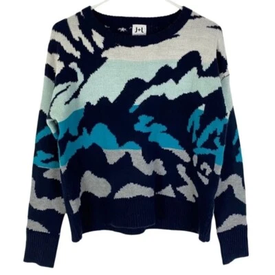 John & Jenn Sweater Deep Ocean Abstract Pullover Jumper Womens Size XS Crewneck - Image 1 of 4