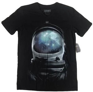 ASTRONAUT WITH GALAXY REFLECTION BLACK V-NECK T SHIRT SIZE SMALL - Picture 1 of 4