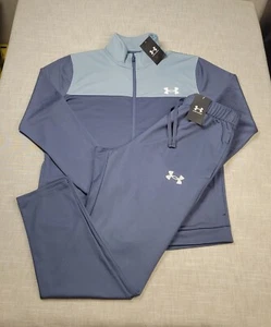 Under Armour Tracksuit Jacket & Pants Set Large Men Gray White Full Zip Slim Fit - Picture 1 of 16