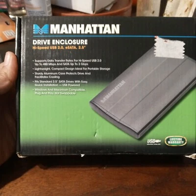 NEW Manhattan 130042 Drive Enclosure with Built-in USB Cable 2.0 Enc 2.5in SATA - Image 1 of 3