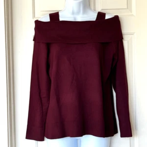 NWT Cable & Gauge Burgundy Off The Shoulder Strappy Sweater - Picture 1 of 16