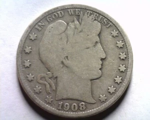 1908 BARBER HALF DOLLAR GOOD / VERY GOOD G/VG NICE ORIGINAL COIN BOBS COINS - Picture 1 of 2