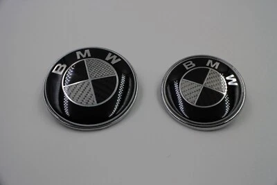 (82MM+74MM) BMW E46/E90/E92 Carbon Emblem Set - 82+74mm Hood/Tailgate - Image 1 of 2