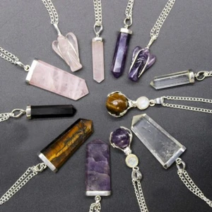 Indian Gemstone Pendant Jewellery Necklace Silver Plated Chain Protection Healin - Picture 1 of 23