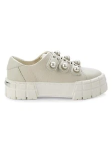 KARL LAGERFELD PARIS Cavan Embellished Leather Platform Sneaker ECRU--NEW IN BOX - Picture 1 of 8