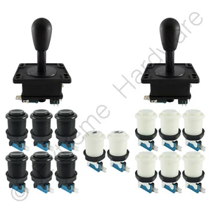 2 Player Arcade Control Kit 2 Bat Top Joysticks 14 Buttons Black/White JAMMA Pi - Picture 1 of 1