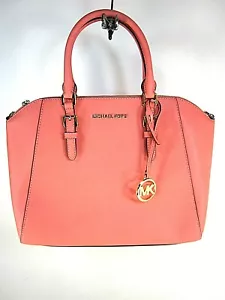 MICHAEL KORS CIARA LARGE SATCHEL SAFFIANO LEATHER PINK GRAPEFRUIT Retail $428 - Picture 1 of 5