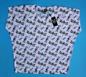IZABEL LONDON DRAGONFLY PRINT DESIGN BATWING TOP UK SIZE 22 WHITE / MULTI ~ NEW - Picture 1 of 4