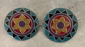 Orecchini Boho Etnici Rotondi Stella Floreale Multicolore Traforati - Foto 1 di 4