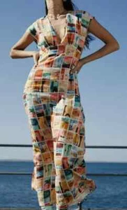 ROAME Raphia V Neck Midi Linen Dress Casablanca Print size 1 US SM - Bild 1 von 12