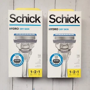 2x Schick Hydro Dry Skin 1 Razor and 4 Refill Cartridges - Picture 1 of 2