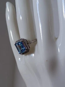 Blue Topaz with 36 Cast Diamonds - Ladies Ring Size 6.5 - 10KT White Gold Band - Picture 1 of 2