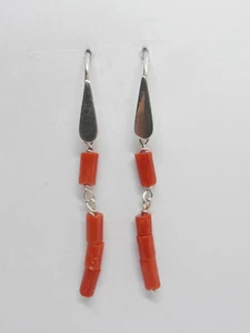boucles d'oreilles en argent 925 avec CORAIL naturel rouge - pendentifs amour - Picture 1 of 5