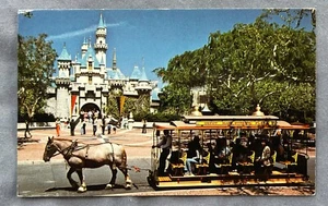 DISNEYLAND 1960s POSTCARD Disneyland  Main Street HORSE DRAWN STREET CAR Castle - Picture 1 of 11